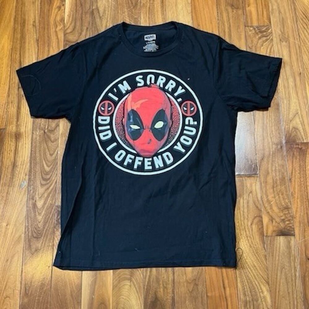 Marvel Deadpool Graphic T-Shirt Mens Size L Black Crewneck Short Sleeve